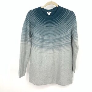 J Jill Women Size Small Sweater Tunic Top Pullover Gray Teal Blue Stripe Knit
